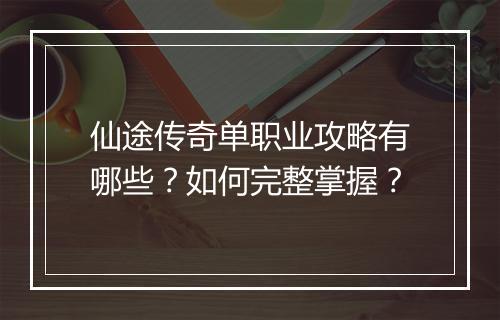 仙途传奇单职业攻略有哪些？如何完整掌握？