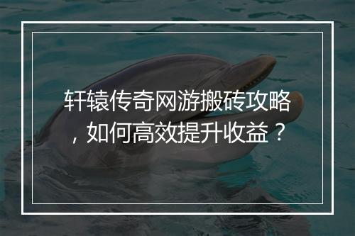 轩辕传奇网游搬砖攻略，如何高效提升收益？