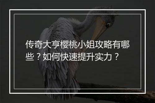 传奇大亨樱桃小姐攻略有哪些？如何快速提升实力？