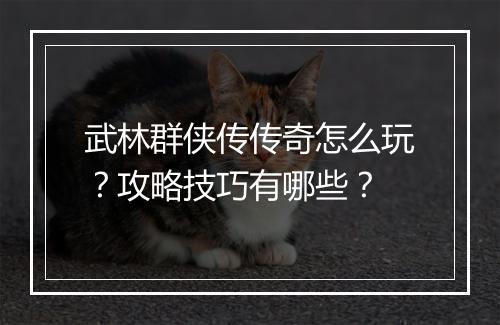 武林群侠传传奇怎么玩？攻略技巧有哪些？