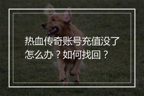 热血传奇账号充值没了怎么办？如何找回？
