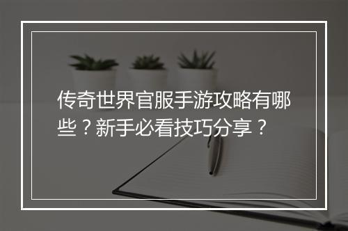 传奇世界官服手游攻略有哪些？新手必看技巧分享？
