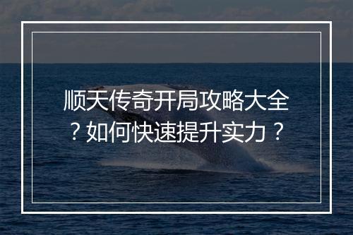 顺天传奇开局攻略大全？如何快速提升实力？