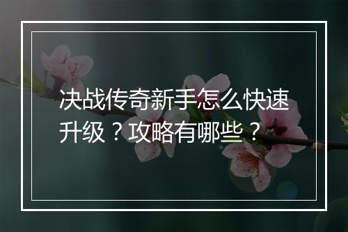 决战传奇新手怎么快速升级？攻略有哪些？