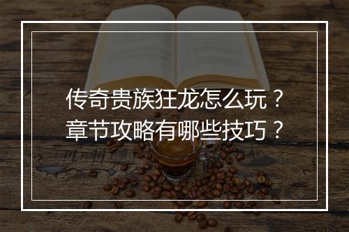 传奇贵族狂龙怎么玩？章节攻略有哪些技巧？