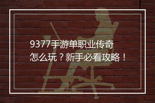 9377手游单职业传奇怎么玩？新手必看攻略！