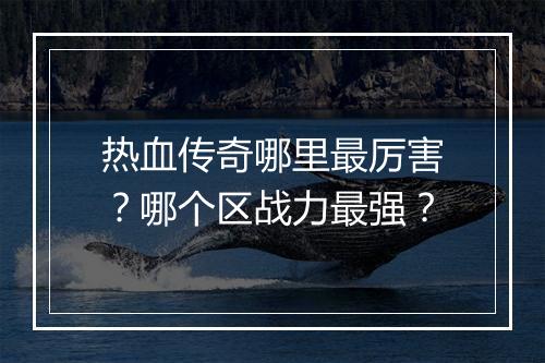 热血传奇哪里最厉害？哪个区战力最强？