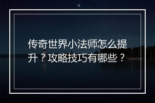 传奇世界小法师怎么提升？攻略技巧有哪些？