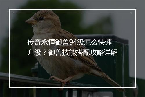 传奇永恒御兽94级怎么快速升级？御兽技能搭配攻略详解