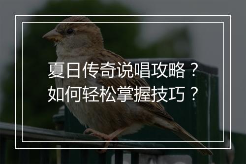 夏日传奇说唱攻略？如何轻松掌握技巧？