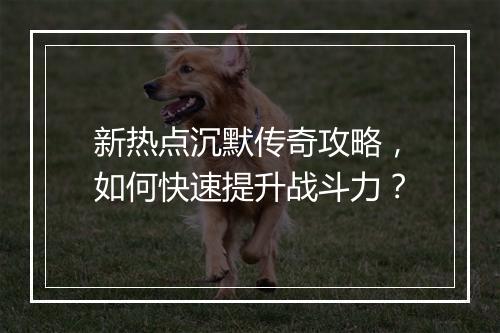 新热点沉默传奇攻略，如何快速提升战斗力？
