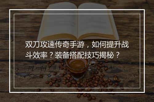 双刀攻速传奇手游，如何提升战斗效率？装备搭配技巧揭秘？