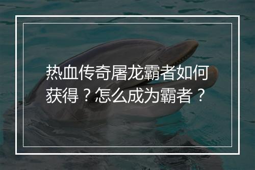 热血传奇屠龙霸者如何获得？怎么成为霸者？