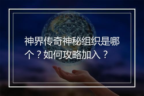 神界传奇神秘组织是哪个？如何攻略加入？