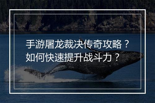 手游屠龙裁决传奇攻略？如何快速提升战斗力？