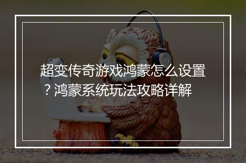 超变传奇游戏鸿蒙怎么设置？鸿蒙系统玩法攻略详解