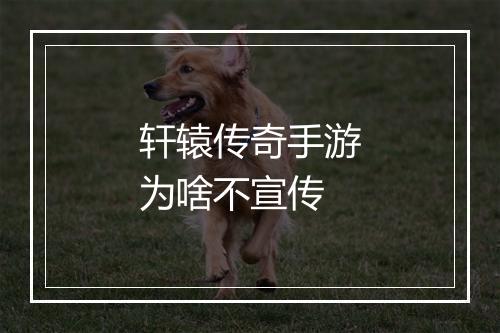 轩辕传奇手游为啥不宣传