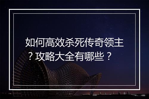 如何高效杀死传奇领主？攻略大全有哪些？