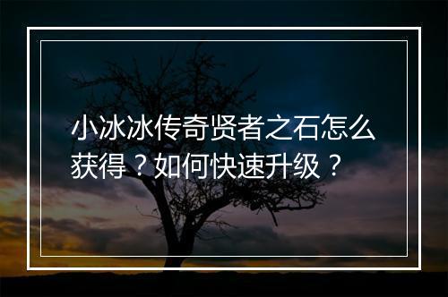 小冰冰传奇贤者之石怎么获得？如何快速升级？