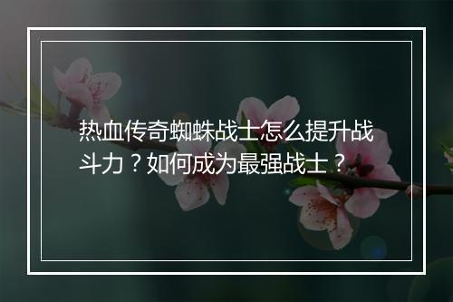 热血传奇蜘蛛战士怎么提升战斗力？如何成为最强战士？
