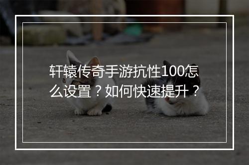 轩辕传奇手游抗性100怎么设置？如何快速提升？