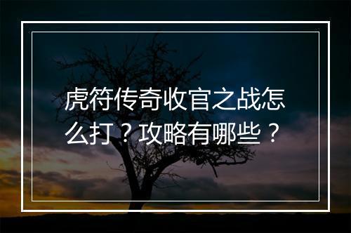 虎符传奇收官之战怎么打？攻略有哪些？