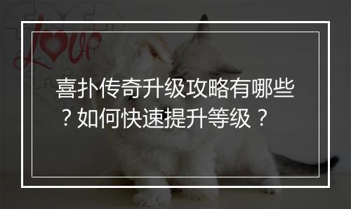 喜扑传奇升级攻略有哪些？如何快速提升等级？