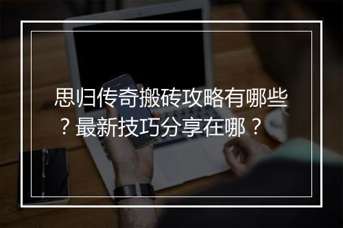 思归传奇搬砖攻略有哪些？最新技巧分享在哪？
