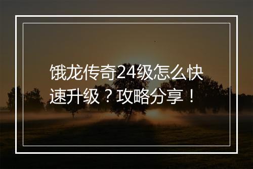 饿龙传奇24级怎么快速升级？攻略分享！