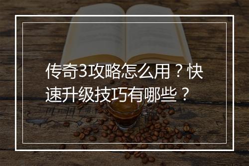 传奇3攻略怎么用？快速升级技巧有哪些？