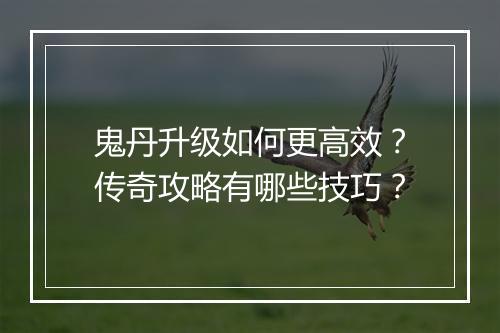 鬼丹升级如何更高效？传奇攻略有哪些技巧？