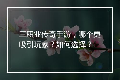三职业传奇手游，哪个更吸引玩家？如何选择？
