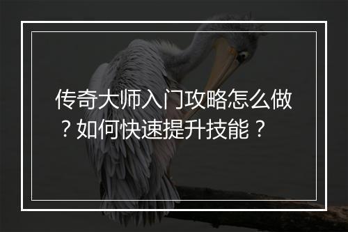 传奇大师入门攻略怎么做？如何快速提升技能？