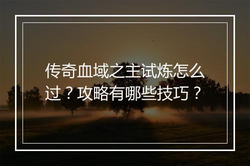 传奇血域之主试炼怎么过？攻略有哪些技巧？