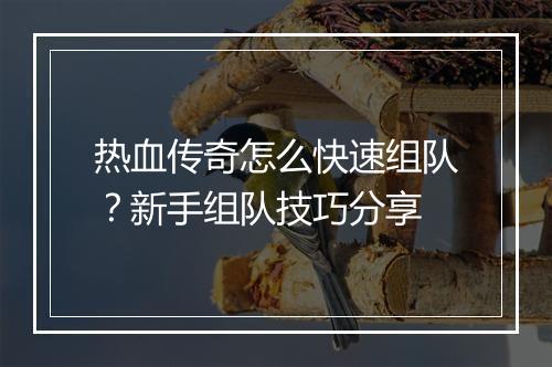 热血传奇怎么快速组队？新手组队技巧分享