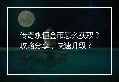 传奇永恒金币怎么获取？攻略分享，快速升级？