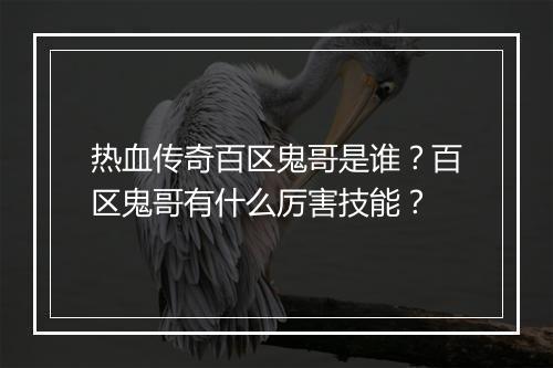 热血传奇百区鬼哥是谁？百区鬼哥有什么厉害技能？