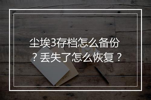 尘埃3存档怎么备份？丢失了怎么恢复？
