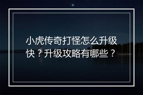 小虎传奇打怪怎么升级快？升级攻略有哪些？
