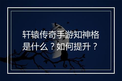轩辕传奇手游知神格是什么？如何提升？