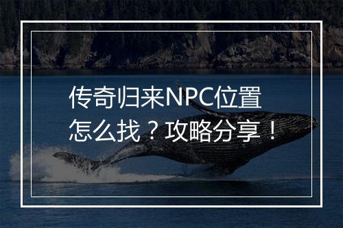 传奇归来NPC位置怎么找？攻略分享！