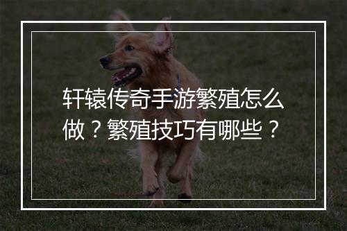 轩辕传奇手游繁殖怎么做？繁殖技巧有哪些？