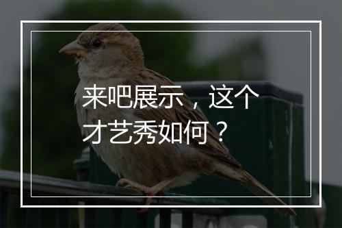 来吧展示，这个才艺秀如何？