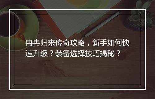 冉冉归来传奇攻略，新手如何快速升级？装备选择技巧揭秘？