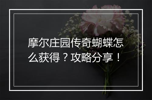 摩尔庄园传奇蝴蝶怎么获得？攻略分享！