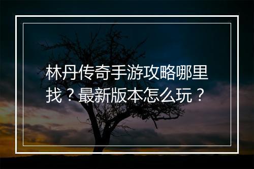 林丹传奇手游攻略哪里找？最新版本怎么玩？