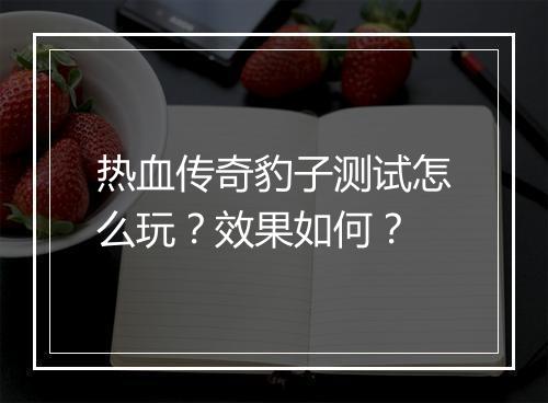 热血传奇豹子测试怎么玩？效果如何？