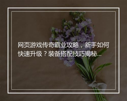 网页游戏传奇霸业攻略，新手如何快速升级？装备搭配技巧揭秘？