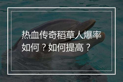 热血传奇稻草人爆率如何？如何提高？
