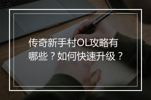 传奇新手村OL攻略有哪些？如何快速升级？